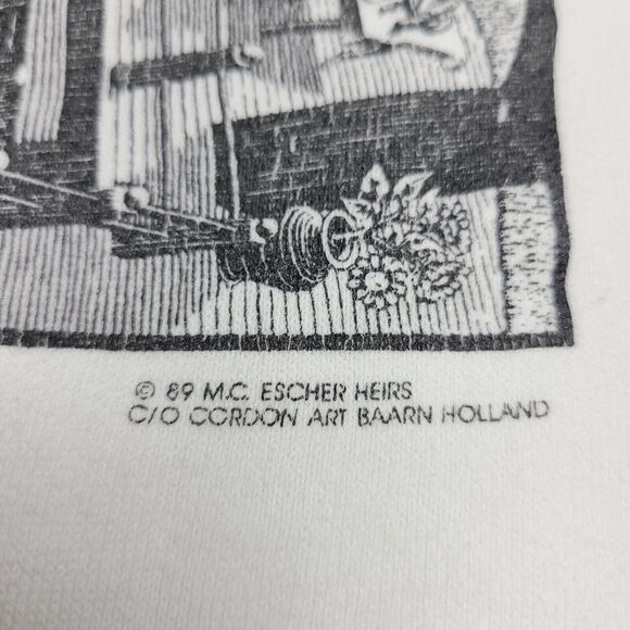 Vtg M.C. Escher Art Crewneck Sweatshirt Men's Medium White USA 1989 - Picture 3 of 9
